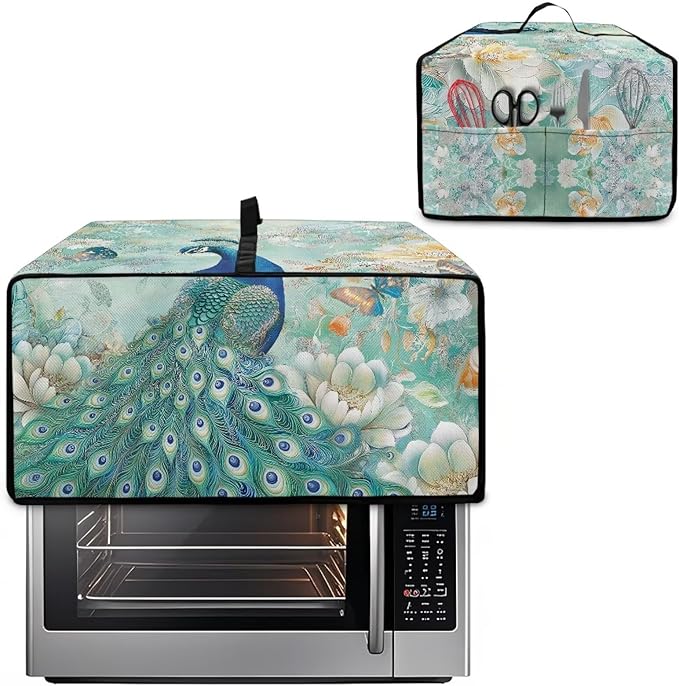 Doojoayie Peacock Toaster Oven Cover 4 Slice Bread Machine Dust Protector Universal Fit Dust-proof &amp Stain Resistant Covers for Kitchen Appliance Protection Floral Print