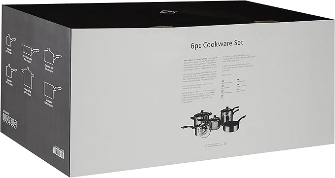 Premier Housewares 6 Piece Saucepan Set | Induction Hob Pan Set with Glass Lids | Stainless Steel Pans Set with Non Stick Saucepan | Cooking Pots Kitchen Set with Bakelite Handles