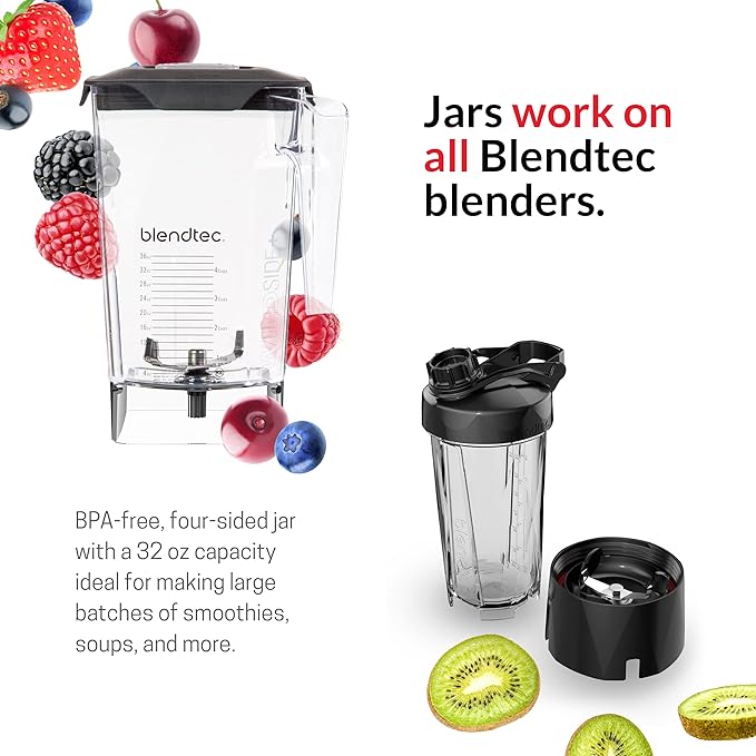 Blendtec Total Classic Original Blender 90 oz WildSide+ Jar 24 oz Twister Jar and Spectacula Spatula - Black