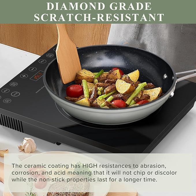 Nuwave Healthy Duralon Blue Ceramic Nonstick Cookware Set Diamond Infused Scratch-Resistant PFAS Free Dishwasher &amp Oven Safe Induction Ready &amp Evenly Heats Tempered Glass Lids &amp Stay-