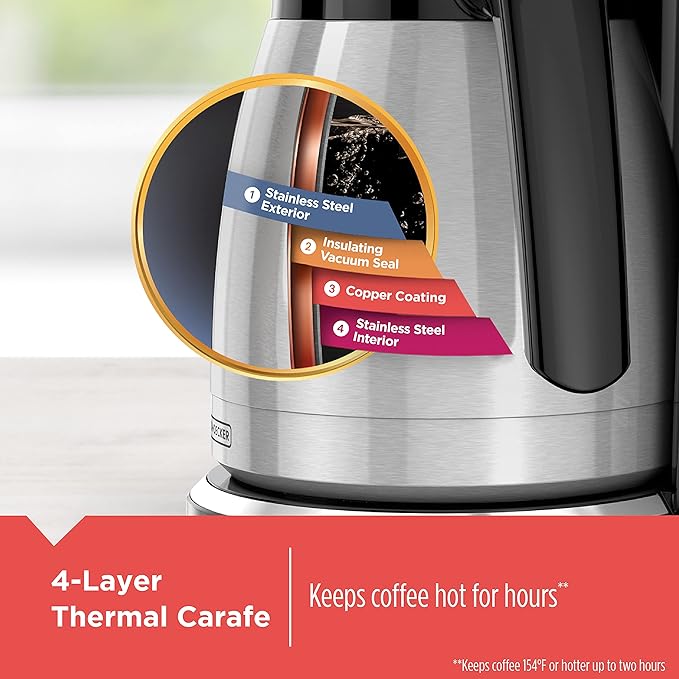 BLACK+DECKER 12 Cup Thermal Programmable Coffee Maker with Brew Strength and VORTEX Technology Black/Steel CM2046S