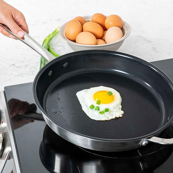 Alva Maestro 11-Inch Ceramic Nonstick Frying Pan + Glass Lid 5-Ply Stainless Steel Skillet PFAS-Free Induction and Oven Safe to 400°F Large Fry Pan for Family Meals Sautéing &amp Everyday Cookin