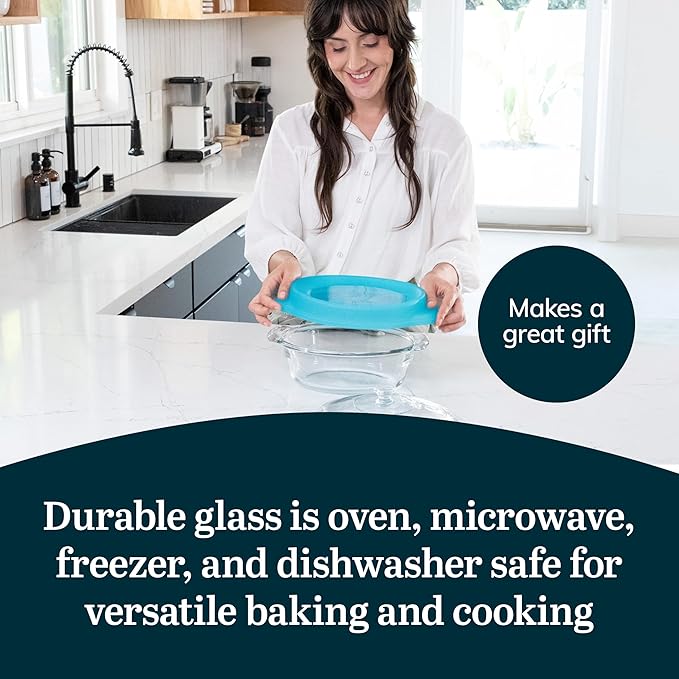 Libbey Baker’s Premium 3 Piece Glass Baking Dish Set Stackable Space Saving Casserole Dish with Lid Set Baking Glassware for Casseroles Desserts