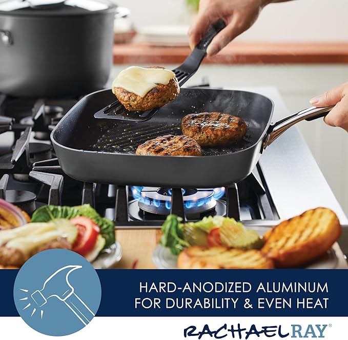 Rachael Ray Cook + Create Hard Anodized Nonstick Deep Grill Pan/Griddle 11 Inch - Black
