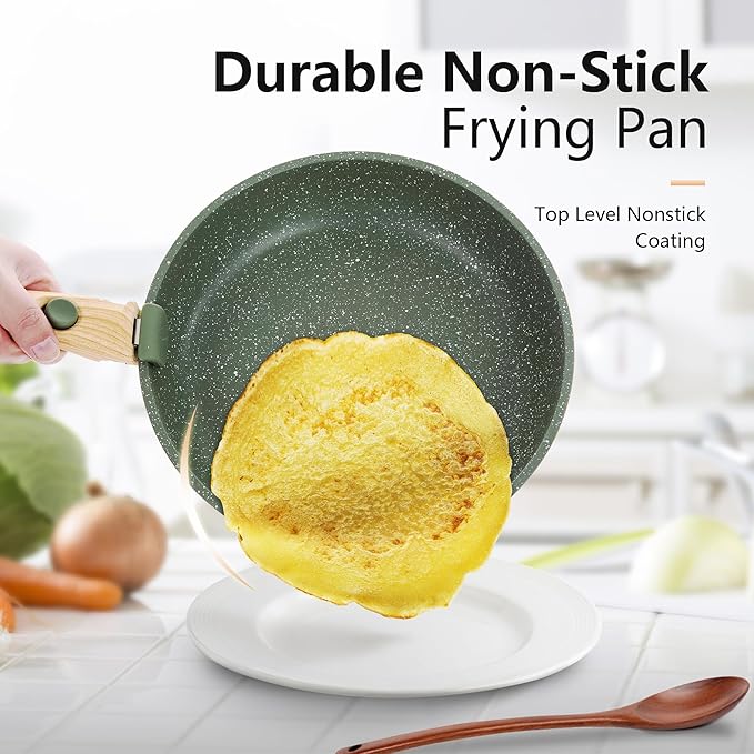 10 Pcs Pots and Pans Set Non Stick Nonstick Kitchen Cookware Sets Detachable Handle Induction Pots and Pans Set with Removable Handle RV Cookware for Camping Oven Safe PFOS PFOA Free Green