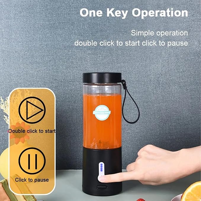 Portable Juicer Smoothie Blender USB Rechargeable Food Processor Fruit Mixer Machine Mini Juicer Blender Cup 530ML [Black]
