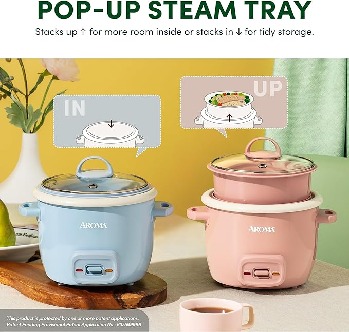 4-Cup Rice Cooker &amp Food Steamer with Nonstick Ceramic &amp Pop-Up Steam Tray (Renewed)