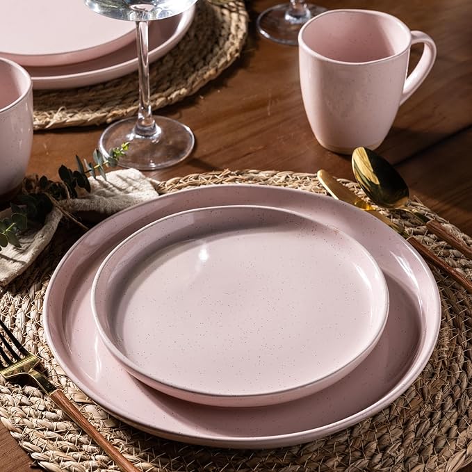 AmorArc Ceramic Dinnerware Sets for 4 16 Pieces Handpainted Plates and Bowls Set with Rustic Terracotta Underside Scratch Resistant Stoneware Dishes Set Dishwasher &amp Microwave Safe