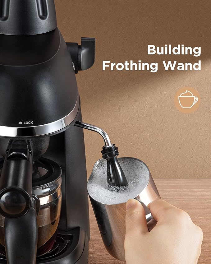 Espresso Machine with Milk Frother 1-4 Cup Mini Expresso Coffee Maker for Home Latte Cappuccino Includes Carafe Black No Apply to Use Ground and Any Fine