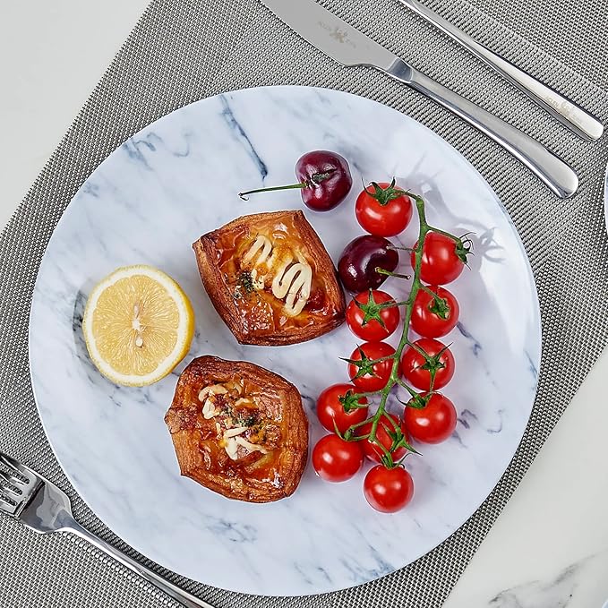 TP 12-Piece Melamine Dinnerware Sets Plates and Bowls Dishes Set for 4 Break-Resistant &amp Non-Microwavable Lightweight Dinner Plates Marble Pattern