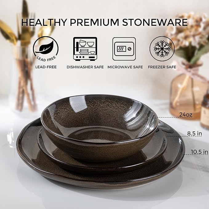 AmorArc Ceramic Dinnerware SetsHandmade Reactive Glaze Stoneware Plates and Bowls SetsHighly Scratch Resistant | Dishwasher &amp Microwave Safe Dishes SetService for 4 (12pc)