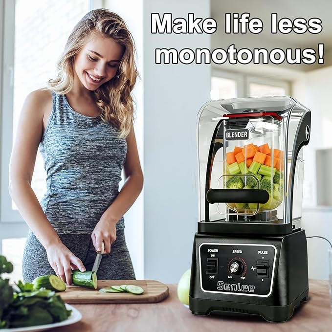 Commercial Blender Heavy Duty 2200W Professional-Grade with 64oz BPA-Free Jar Quiet Shield Self-Cleaning 6-Leaf Stainless Steel Blade for Smoothies Ice Crush Shakes - Restaurant &amp Kitchen Use