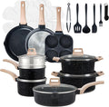 DUMOS 25 Pcs Pots and Pans Set Nonstick Kitchen Cookware Set Induction Cooking Sets with Stay-Cool Handles Black