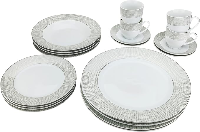 G1330-20 Silver-Plated Dinnerware Set Dinner Service for Four 20-Piece Set: 4 Dinner Plates 4 Soup Plates 4 Dessert Plates 4 Tea Cups with 4 Saucers
