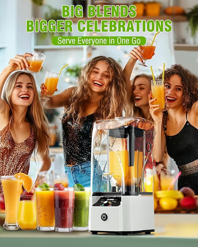 WantJoin Quiet Blender - Kitchen Blender with Soundproof 2.5 HP Copper Motor 80oz Jar Multifunctional Silent Blenders for Smoothies Juice Soups Sauce w/ 15 Speeds Stainless Steel 6-blade Combo