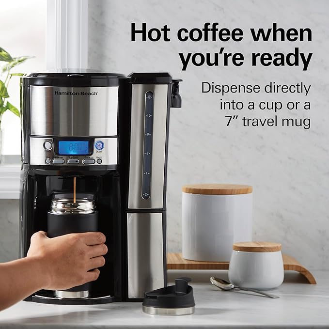 Hamilton Beach One Press Programmable Dispensing 12 Cup Coffee Maker with Internal Coffee Pot Stays Warm and Fresh for Hours 60 oz. Removable Reservoir Black &amp Stainless Steel (47950)