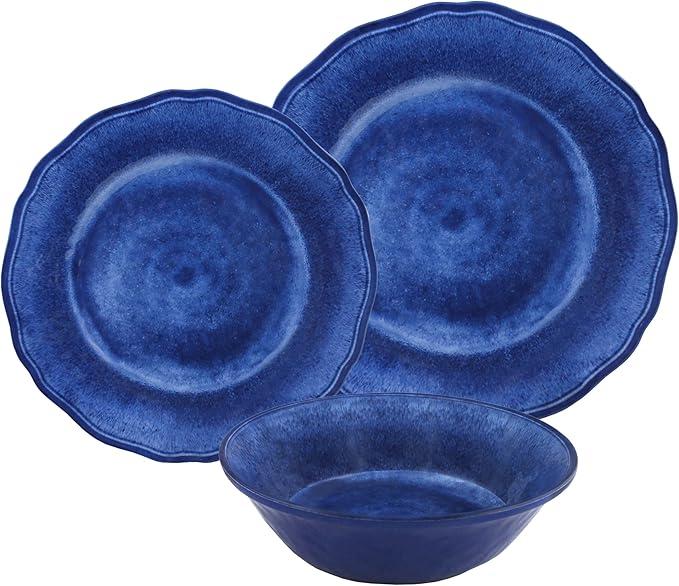 Le Cadeaux 12 Piece Luxury Melamine Dinnerware Set Service for 4 (Campania Blue)
