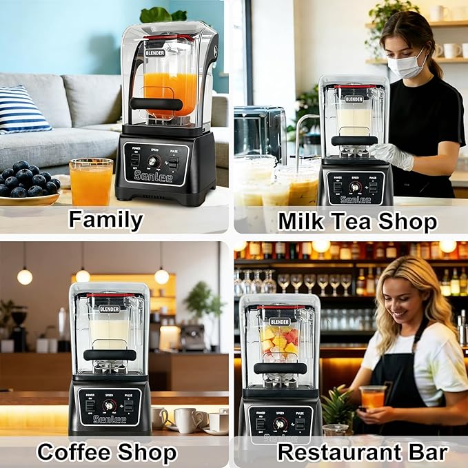 Commercial Blender Heavy Duty 2200W Professional-Grade with 64oz BPA-Free Jar Quiet Shield Self-Cleaning 6-Leaf Stainless Steel Blade for Smoothies Ice Crush Shakes - Restaurant &amp Kitchen Use