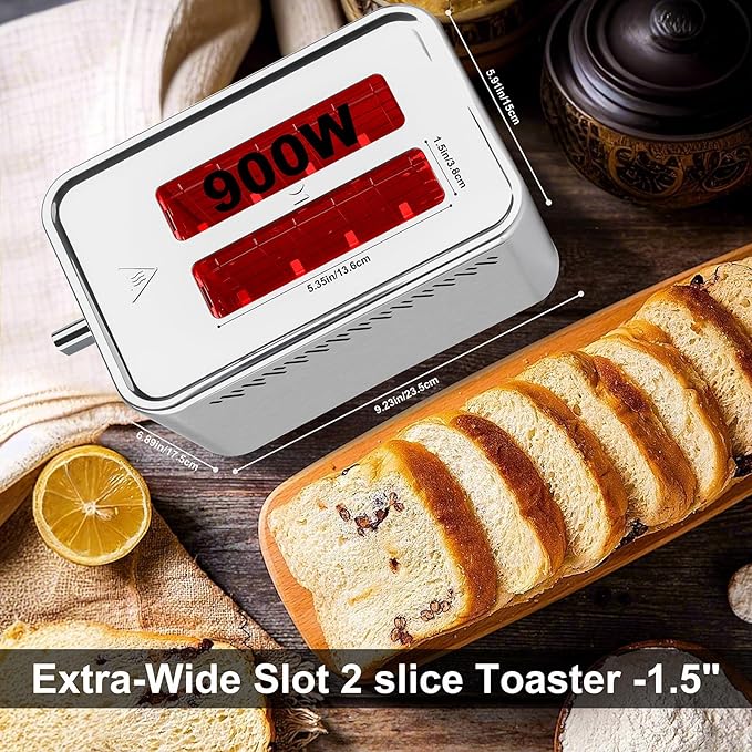 Touch Screen Toaster 2 Slice Bagel Toaster with LCD Display Stainless Steel Smart Digital Toasters with +15s BoostDual Memory FunctionsToasters with 6 Shade Settings &amp Extra-Wide Slots900W