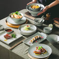Ceramics Dinner Set 30 Pieces Vintage Stoneware Dinnerware Sets | Porcelain Steak Plate and Cereals Bowls Microwave Safe
