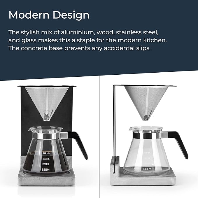 BEEM - Pour Over Coffee Maker 4 Piece Coffee Dripper Machine with Glass Jug Serves up to 4 Cups (0.5L)
