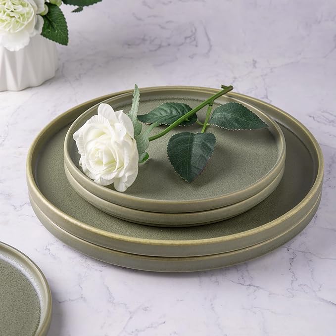 AmorArc Stoneware Dinnerware Sets for 6Reactive Ceramic Plates and Bowls SetHighly Chip and Crack Resistant | Dishwasher &amp Microwave Safe | Round Dishes Set Service for 6 (18pc)