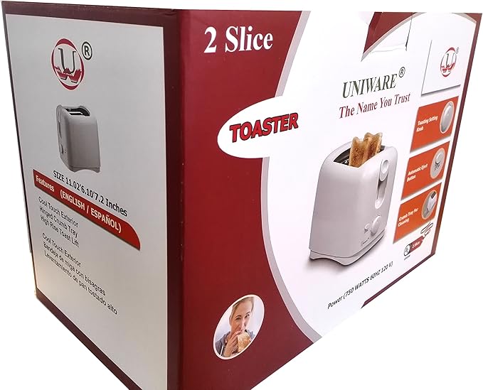 Uniware 8711WH Two Slice Wide Slots Toaster750 WattsCool Touch ExteriorWhite