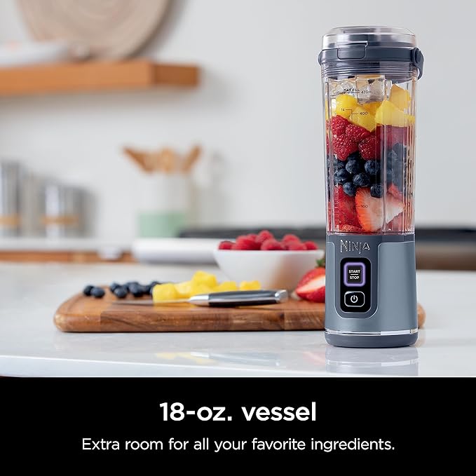 Ninja BC151NV Blast Portable Blender Cordless 18oz. Vessel Personal Blender-for Shakes &amp Smoothies BPA Free Leakproof-Lid &amp Sip Spout USB-C Rechargeable Dishwasher Safe Denim Blue (Ren