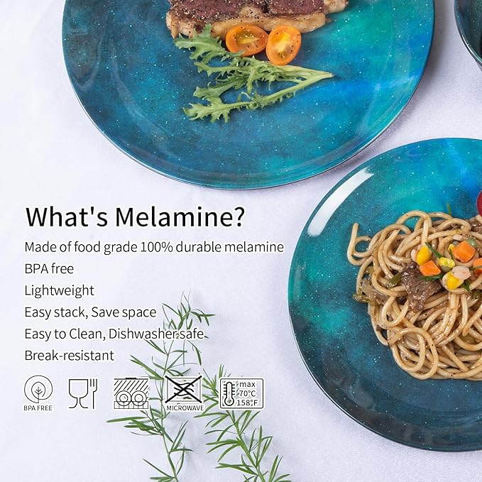 Melamine Dinnerware Sets for 4 12pcs Plates and Bowls Sets for Daily Use Dishwasher Safe BPA-free Teal Green