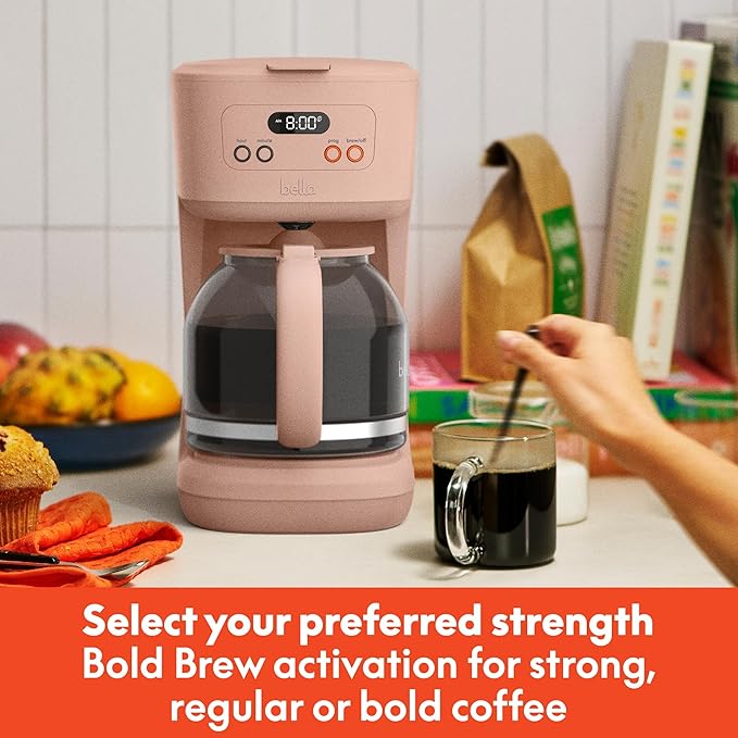bella 12 Cup Programmable Coffee Marker Reusable Dishwasher Safe Accessories Easy LCD diaply Auto Shutoff 900 watt Blossom