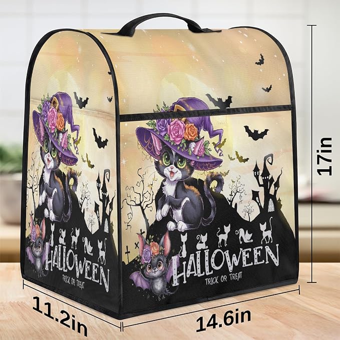 cfpolar Kitchen Aid Mixer Cover Compatible with 6-8 Quarts Halloween Cartoon Cat Flower Bat Stand Mixer Cover Kitchen Aid Mixers Accessories Appliance Organizer Bag Dust Covers with Zipper Pocket