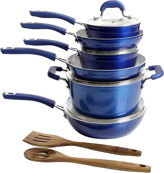Unknown1 Ceramic Coated Nonstick Cookware Set- Blue 12 Piece Induction Safe