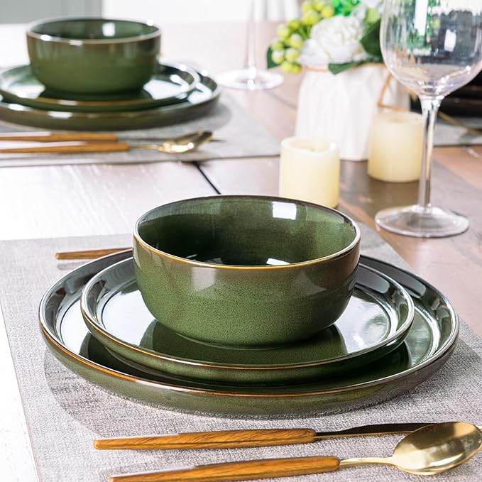AmorArc Stoneware Dinnerware SetsRound Reactive Glaze Ceramic Plates and Bowls SetHighly Scrath Resistant | Dishwasher &amp Microwave Safe DishesService for 6 (18pc)