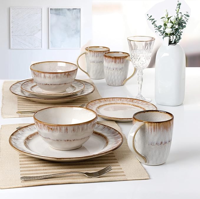 Lorren Home Trends 16 Piece Stoneware Set-Mocca Swirl Mocha