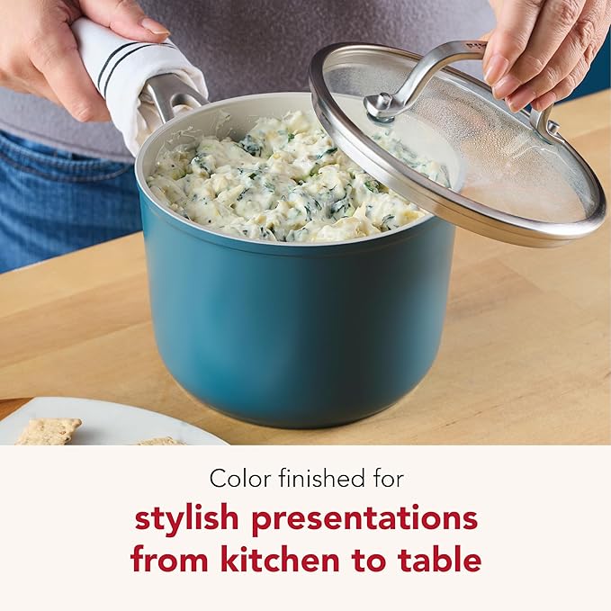 KitchenAid Hard Anodized Ceramic Induction Pots and Pans Dishwasher Safe Includes Saucepans Stockpot Sauté Pan Frying Pans/Skillets and Lids 10 Piece Cookware Set - Agave Blue