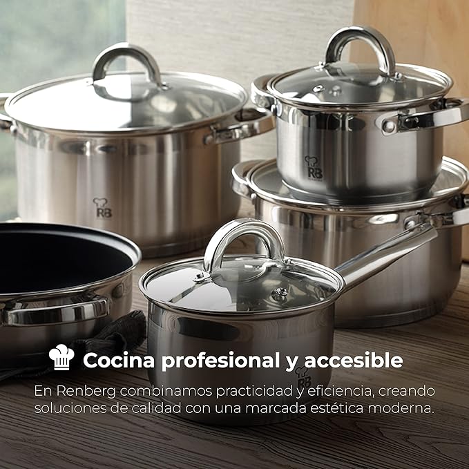 Alexander - 7 Piece Kitchen Battery with 3 Ducks of 18 20 and 24 cm with a Lid + 1 of 16 cm - Made of Stainless Steel - Bucket Set - 5-Layer Capsuled Background