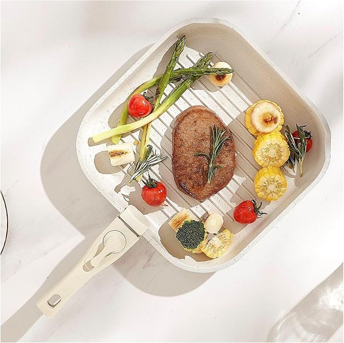 17 Piece Pots and Pans Set Granite Nonstick Cookware Induction Compatible Kitchen Pots with Lids Space Saving Design - White