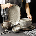 ☆Ceramics Dinner Sets Plates Set 38 Pieces Japanese Style Stone Pattern Dinnerware Set - Retro Porcelain Cereal Bowl and Steak Plate Set for Family GatheringGray size