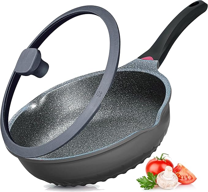 Vinchef New Handle Update 11In/5Qt Aluminum Nonstick Deep Frying Pan with Lid and Heat Indicator Anti Scratch and Anti Stain Deep Saute Pan Induction Compatible
