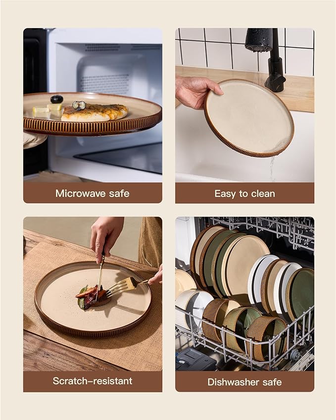 Stoneware Dinnerware Sets Handcrafted Double Reactive Glaze Plates and Bowls for Everyday &amp Formal Dining Microwave &amp Dishwasher Safe Scratch Resistant Dishes Service for 4 (12-Piece) Crea