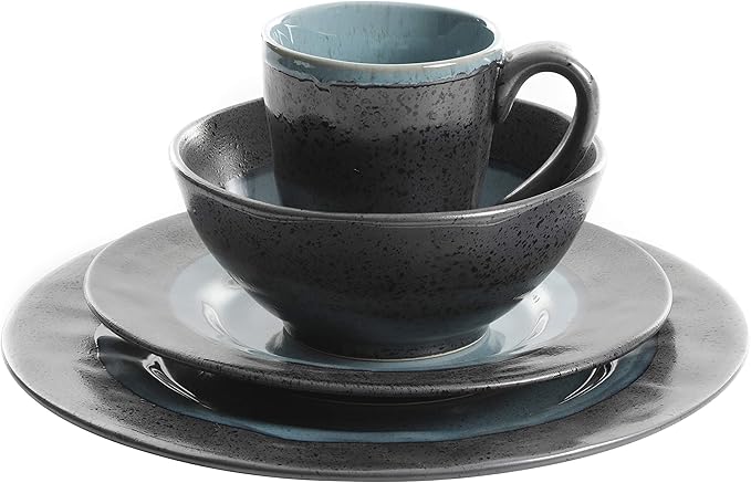 Gibson Elite Dragonstone Round Reactive Glaze Stoneware Dinnerware Set Service for Four (16pcs) Aqua