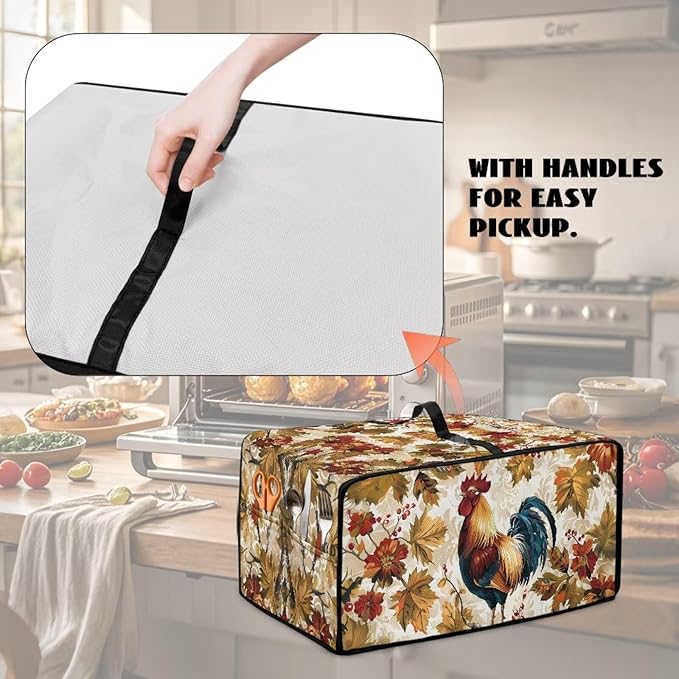 Doojoayie Kitchen Toaster Dust Cover Compatible with 4 Slice Toaster Dust Protection Cover Rooster Print Kitchen Decoration Small Appliance Protector Rooster Print