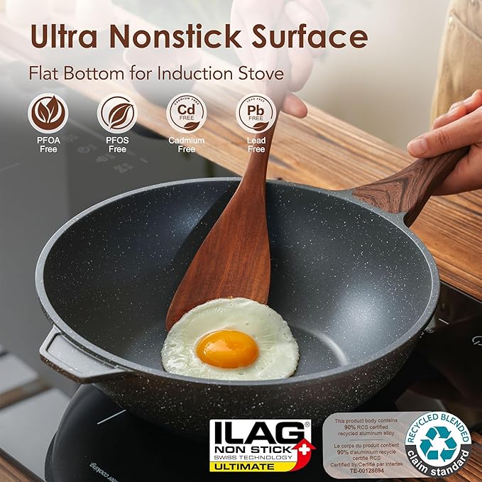 SENSARTE 14 Piece Nonstick Cookware Set includes 4.5 Quart Nonstick Wok Pan with Lid