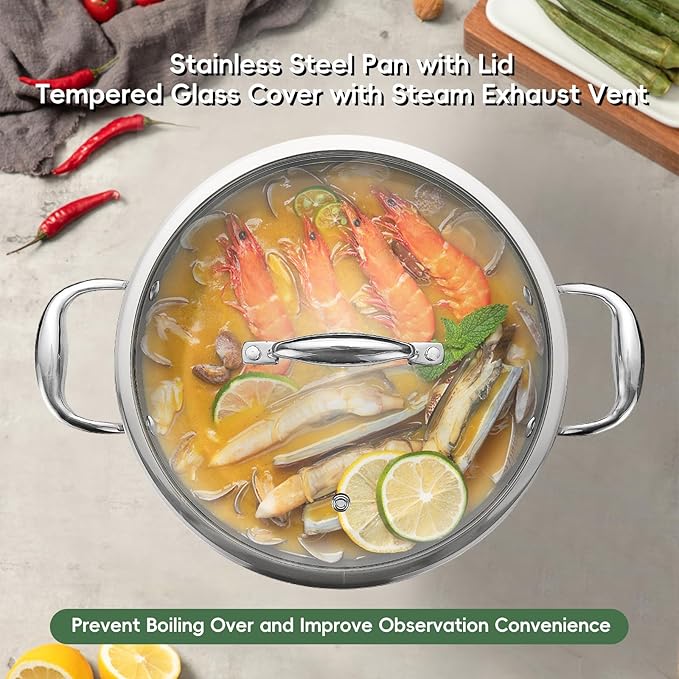 11-Piece Pots and Pans Set 18/10 Stainless Steel Cookware Set Induction Compatible PFOA-Free Coating Dishwasher Safe Includes Frying Pan &amp Sauce Pan with Lids