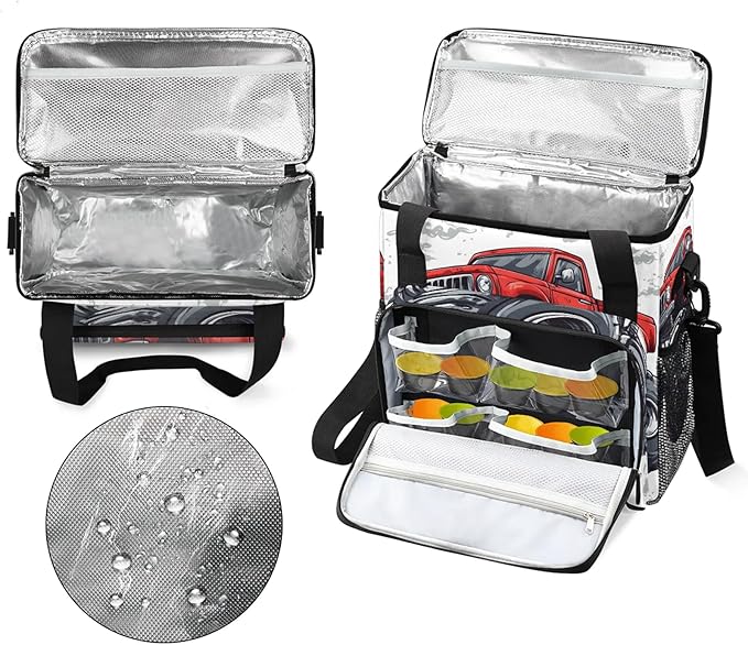 Monster Truck Coffee Maker Travel Bag Cartoon Car Insulated Grocery Bag Travel Picnic Leakproof Cooler Bags With Shoulder Strap