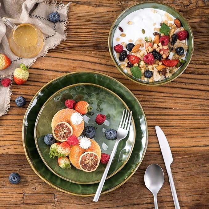 Vicrays 18-Piece Ceramic Dinnerware Set Service for 6 Includes 6 Dessert Plates 32oz Pasta Bowls 12oz Coffee Mug Set Microwave Oven and Dishwasher Safe