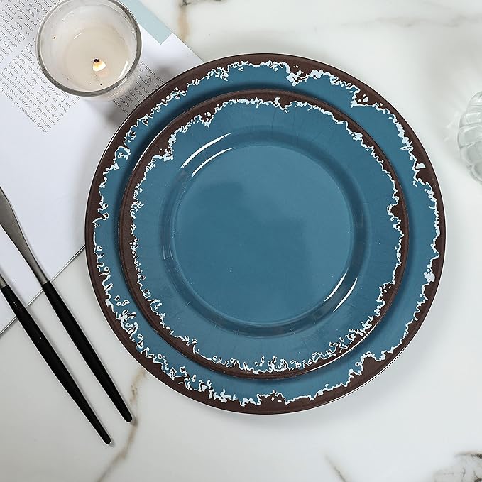 Melamine Dinnerware Set - Yinshine 12-Piece Dishes SetShatterproof Plates and Bowls Sets LightweightUnbreakableDishwasher SafeBlue
