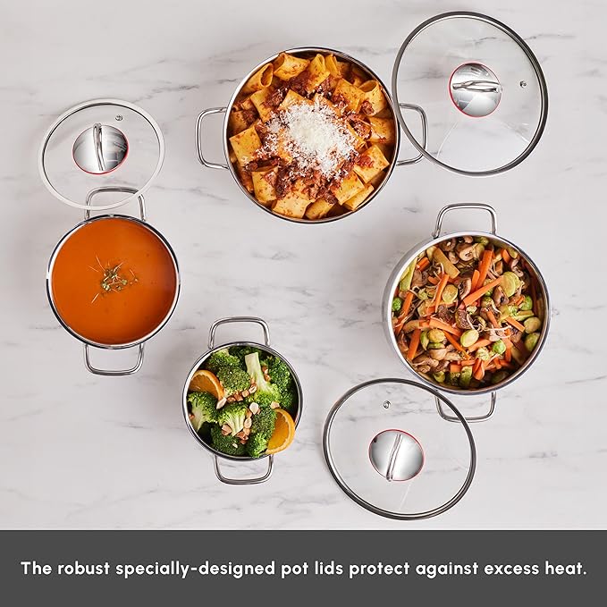 Karaca Emirgan 8-Piece Cookware Set Made of Steel Pot Set Cookware Set Cookware Sets Stainless Steel Suitable for Induction with Glass Lid and Stainless Steel Pot Set