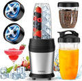 12-Piece Smoothie Blender Maker 25000 RPM Personal Blender for Ice Crushing Smoothies &amp Frozen Drinks Nuts with 23oz 32oz 37oz Portable Cups Two 6-Leaf Stainless Steel Blades Silver