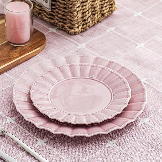 HOMBENE Plates and Bowls Sets for 4 16 Piece Dinnerware Sets Porcelain Plate set Ceramic dish set Wedding kitchen &amp dining Microwavable Dreamy Sakura Pink